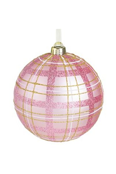 SHOPIENS Ornament de Crăciun pentru brad - Glob roz mat în carouri cu sclipic...