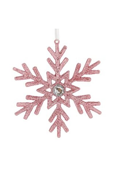 SHOPIENS Ornament de Crăciun pentru brad - Fulg de zăpadă roz cu sclipici și ...