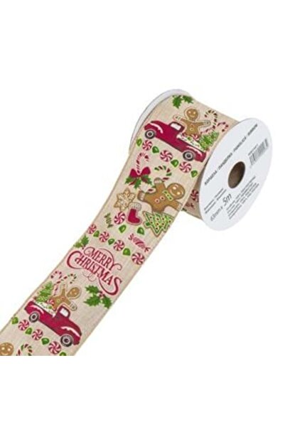 SHOPIENS Panglică decorativă pentru brad de Crăciun, bej, figurine cu omuleți de turtă dulce, 5 m x 63 mm