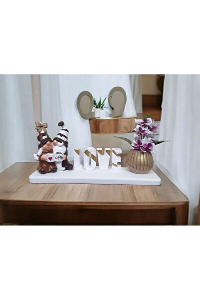 INGA JOSANU LOVE Yazılı Kahve Cüce Seti (Gnome) Dekoratif Yuvarlak Tepsi Sunu...