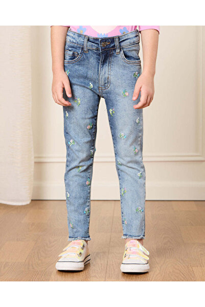 REDTAG بنطلون جينز أزرق مطرز قصة ضيقة للبنات