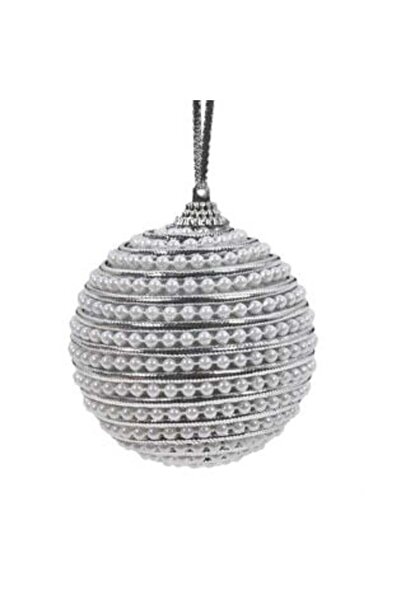 SHOPIENS Ornament de Crăciun cu bilă din spumă și șnur argintiu și perlă albă Ø8 cm