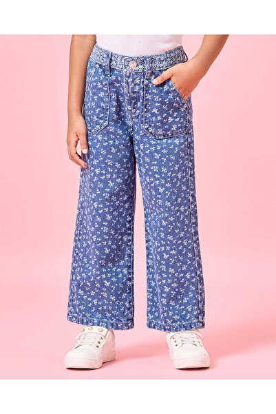 REDTAG بنطلون جينز أزرق أرجل واسعة للبنات