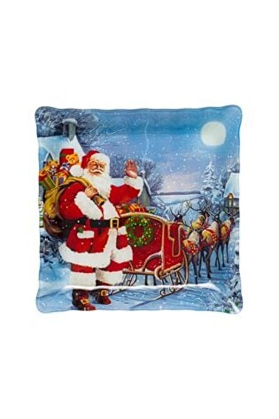 SHOPIENS Farfurie de sticlă de Crăciun - Moș Crăciun cu sanie 17 x 17 cm