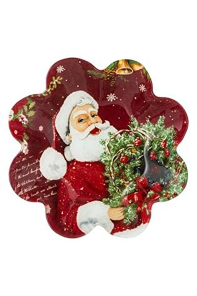 SHOPIENS Christmas Glass Bowl with Santa Claus Wreath Design 800 ml
