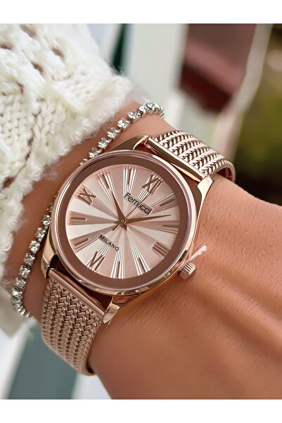 Ferrucci ÇELİK HASIR KORDON KADIN KOL SAATİ 3 ATM SU GEÇİRMEZ 2 YIL GARANTİLİ+BİLEKLİK HEDİYELİ