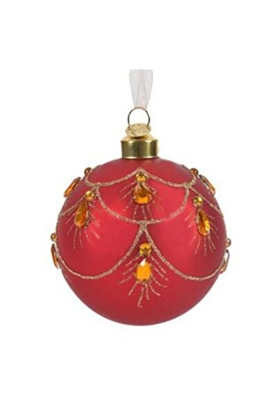 SHOPIENS Ornament de Crăciun - Glob de sticlă roșie cu cristale, 8 cm