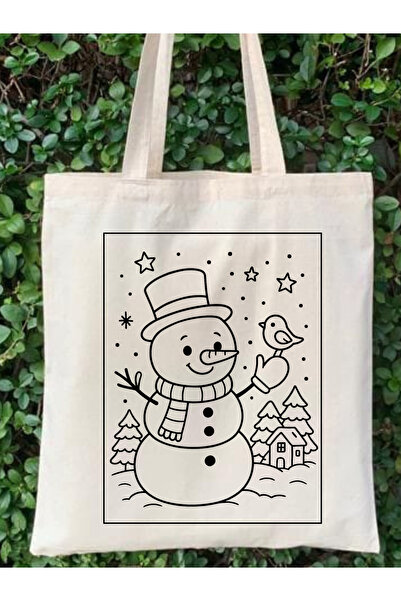 Cemira Boyama Çanta Kardan Adam Yeniyıl Bez Çanta Boyanabilir Anaokulu Çocuk Etkinlik Boyama