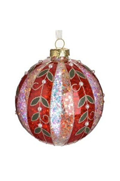 SHOPIENS Ornament de Crăciun pentru brad - Glob de sticlă roșu cu sclipici au...