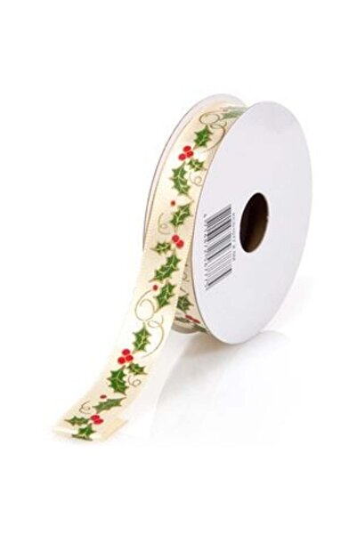 SHOPIENS Panglică decorativă de Crăciun bej auriu cu vâsc - 5 m x 15 mm