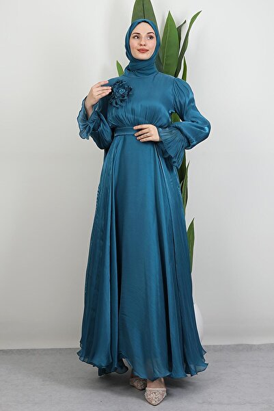 GİYZAMİLA Omuzdan Pelerinli Elbise Petrol