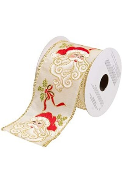 SHOPIENS Panglică decorativă pentru brad de Crăciun bej „Moș Crăciun” - 5 m x...