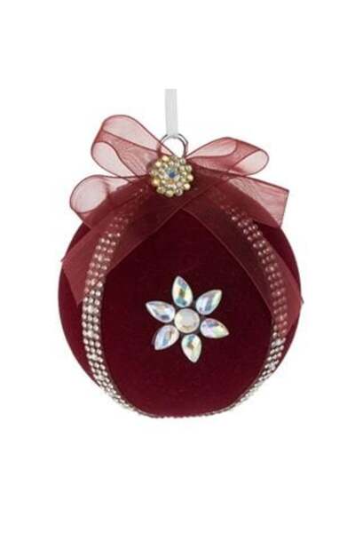SHOPIENS Glob de Crăciun roșu din catifea cu strass Ø10 cm