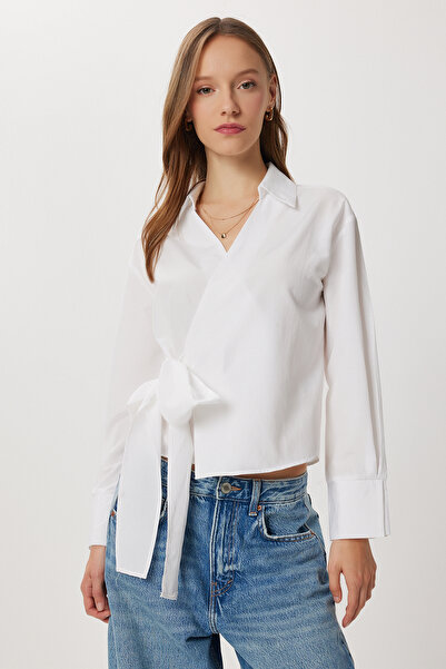 Lovelyİstanbul Shirt Collar Wrap Poplin Blouse Lzv0040 White