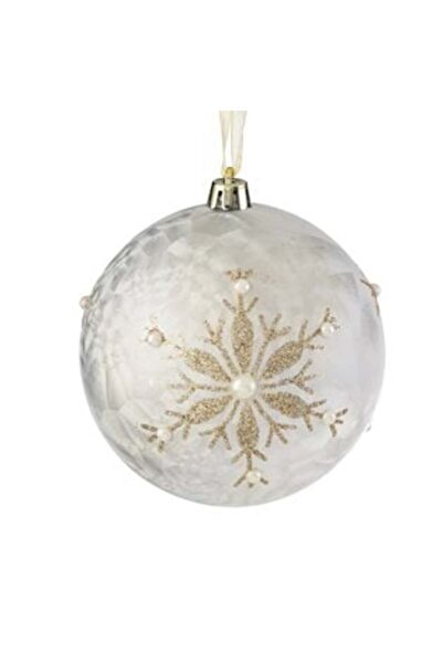 SHOPIENS Christmas Tree Ornament - Silver Frosty Ball with Snowflake Pattern, Glitter & Beads Ø10 cm
