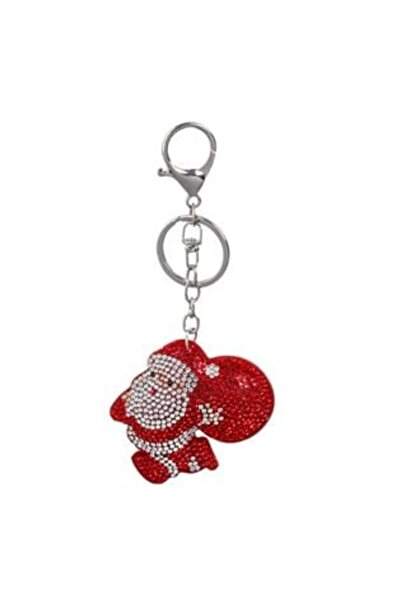 SHOPIENS Breloc Moș Crăciun argintiu cu pietre roșii și argintii, 13 cm