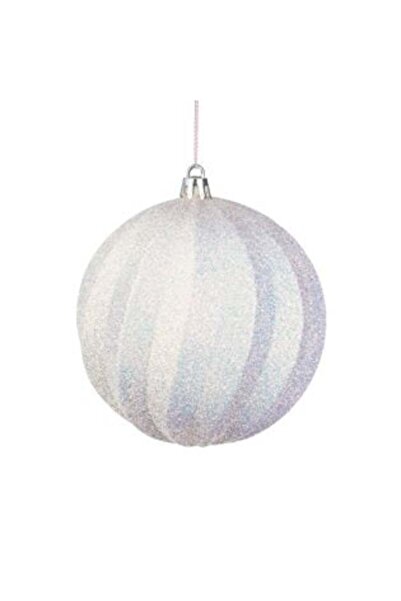 SHOPIENS Ornament de Crăciun pentru brad - Glob holografic alb cu sclipici, model ondulat, Ø10 cm