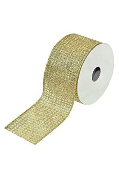 SHOPIENS Panglică decorativă de Crăciun, pătrate bej, culoare șampanie - 5 m x 38 mm