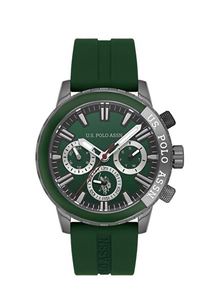 U.S. Polo Assn. 45mm Multifunction Men's Watch with Green Dial & Silicone Strap