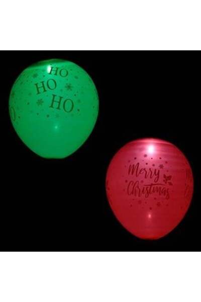 SHOPIENS Baloane LED pentru petrecere de Crăciun verzi/roșii „Ho Ho” 30 cm - 4 buc