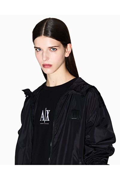 Armani Exchange Women's Regular Fit Hooded Elastic Waist Long Sleeve Windbreaker Black Jacket Xw000955 Af12285-Uc001