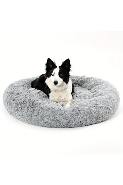 NEXTLY Luxury Pet Bed, Small & Medium Size, Plush Synthetic Fur, Elevated Rim, Grey