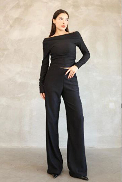 CİDDE Women's Drape Detail Boat Neck Wrap Suit