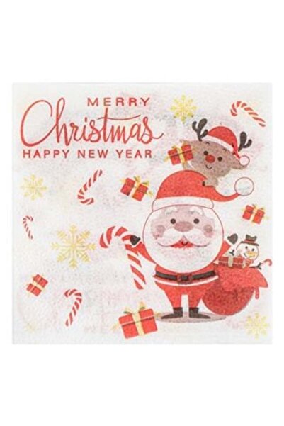 SHOPIENS Christmas Table Napkins White Santa & Reindeer with Gifts 28 x 28 cm...