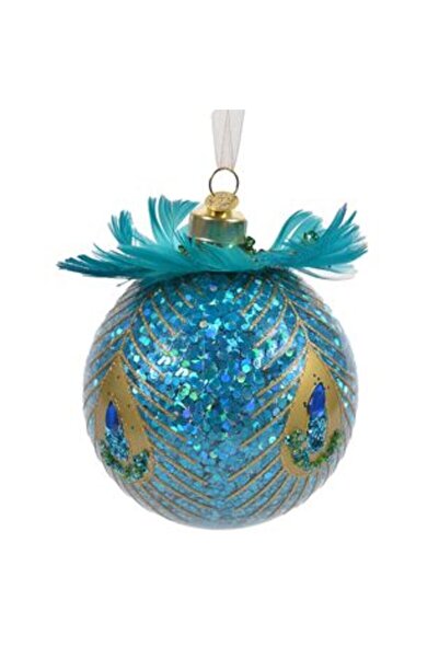 SHOPIENS Ornament de Crăciun pentru brad, glob de sticlă, păun cu pene aurii,...