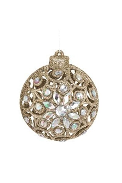 SHOPIENS Ornament de Crăciun pentru brad - sclipici bej cu strass Ø8 cm