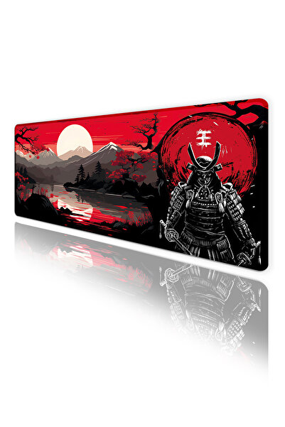 Hamiki Japanese Samurai Gaming Keyboard Mouse Pad Non-Slip Base Stitched Edges Desk Mat 70X30 cm