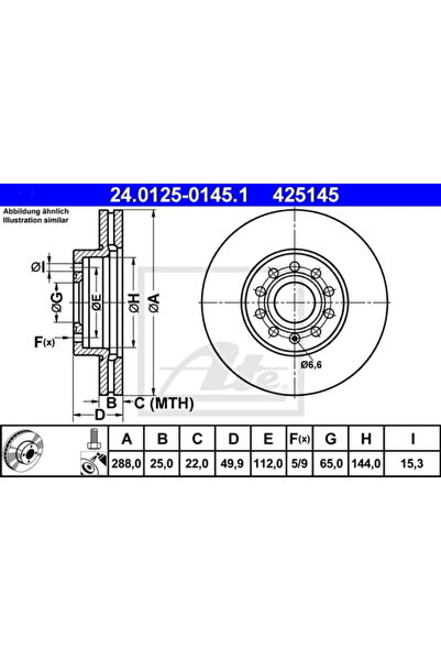 OEM Disc frana fata VW Eos 2006-2015, ATE 24.0125-0145.1