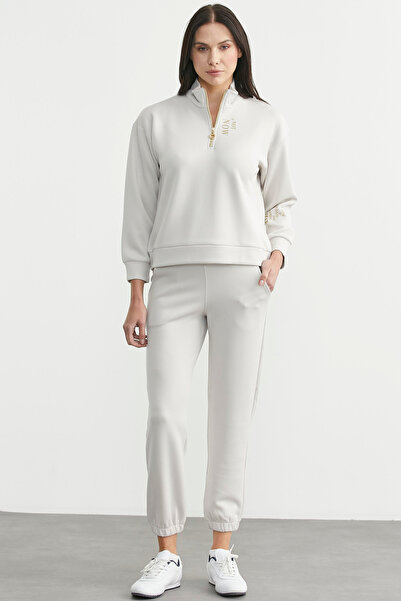 Sementa Mock Neck Half Zipper Tracksuit Set - Stone