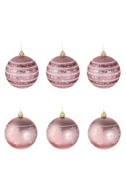 SHOPIENS Set globuri de Crăciun roz, mat și strălucitor, cu dungi strălucitoa...