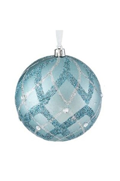 SHOPIENS Christmas Tree Ornament - Blue Bauble with Silver Glitter & Rhinestones Ø10 cm