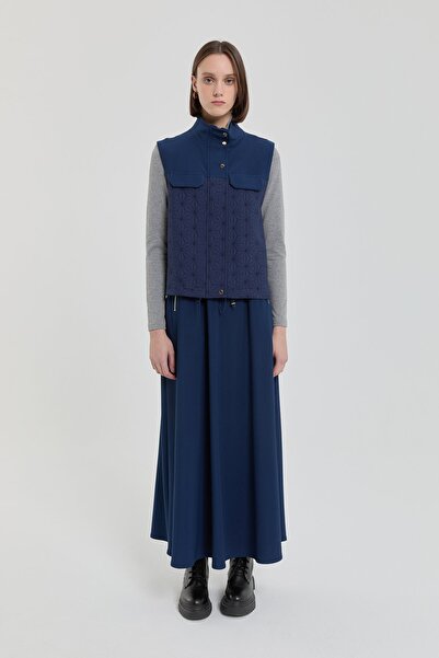 Nihan Örme Etek Yelek Takım Lacivert