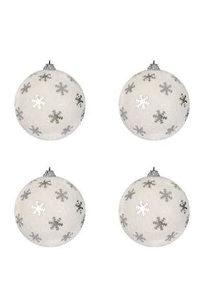 SHOPIENS Globuri albe de Crăciun cu fulgi de zăpadă argintii Ø10 cm - set de 4