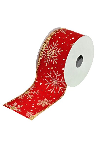 SHOPIENS Panglică decorativă de Crăciun din catifea roșie cu fulgi de zăpadă ...