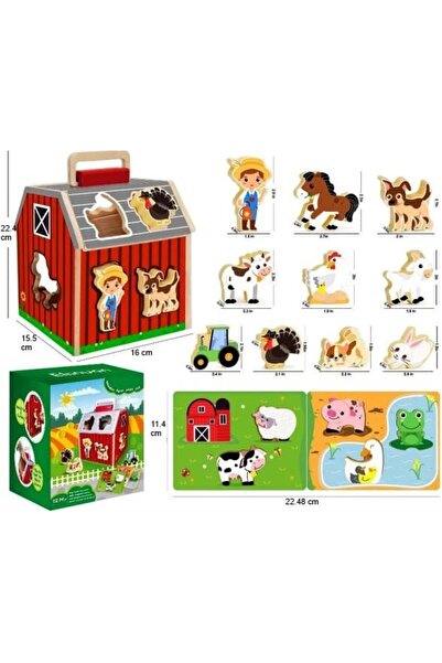 Stuniko Wooden Farm Animal House with Puzzle - Educational Toy, 3+ years