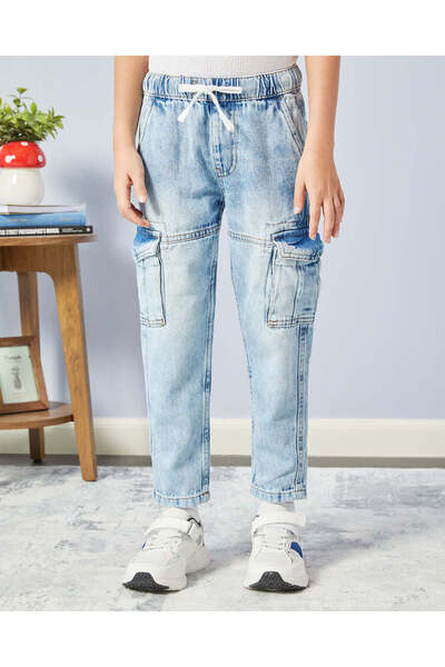 REDTAG Boys Blue Cargo Jeans