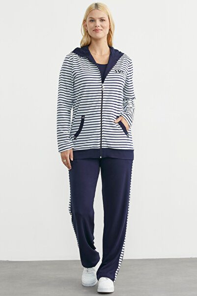 Sementa με κουκούλα Σετ αθλητικής φόρμας ριγέ - Σκούρο μπλε