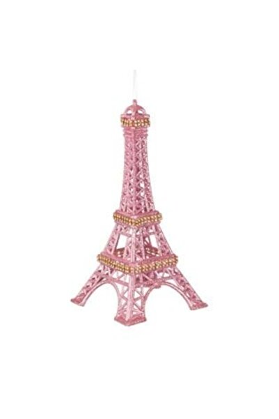 SHOPIENS Ornament de Crăciun pentru brad - Turnul Eiffel cu sclipici roz 13 x 13 x 26 cm