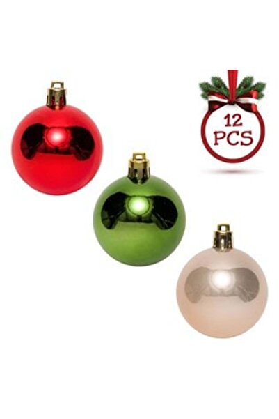 SHOPIENS Set globuri de Crăciun - Roșu, Bej, Verde 5 cm (12 buc)