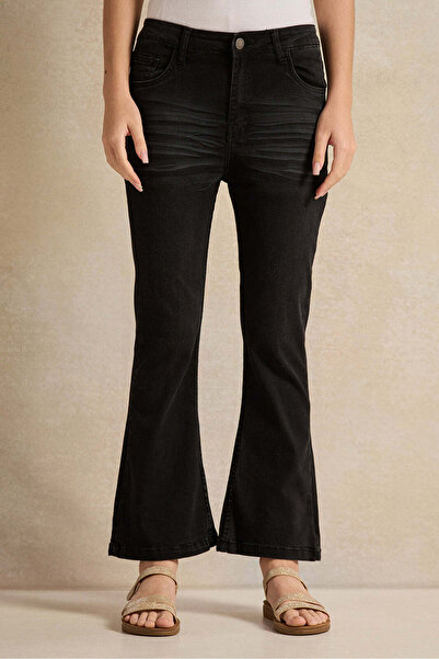REDTAG Girls Senior Black Flared Leg Jeans