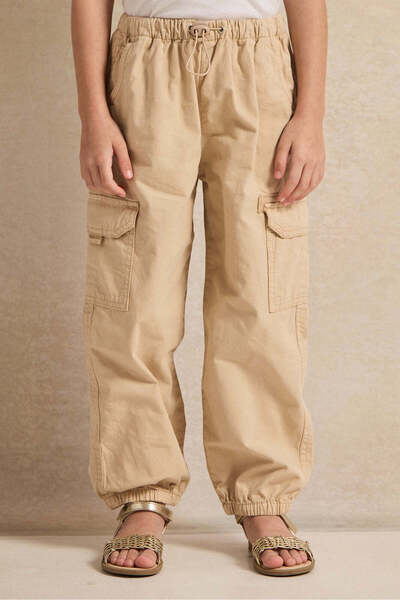 REDTAG Girls Beige Solid Cargo Trousers