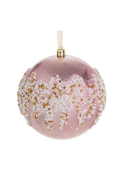 SHOPIENS Ornament de Crăciun pentru brad - Glob roz mat cu mărgele Ø12 cm