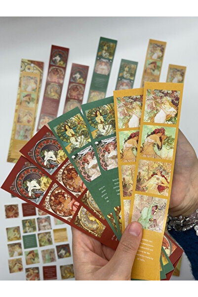 Kağıt Gemi Dükkan Mucha Art Gallery Tablo ve Mottolu 6 Yaprak 30 Adet Sticker...