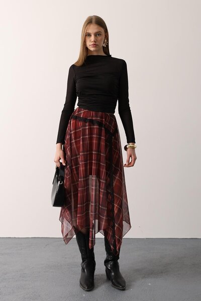 RİVASS Ekose Dantelli Etek