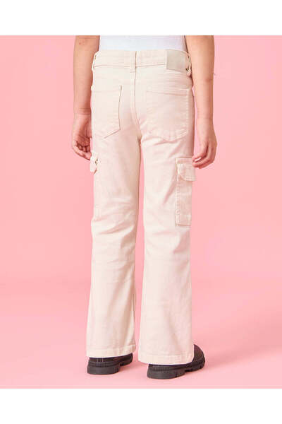 REDTAG Girls Beige Cargo Pocket Flared Jeans