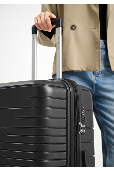 Wittchen Valiză mare bărbătească din polipropilenă cu dungi strălucitoare, neagră, polipropilenă neagră